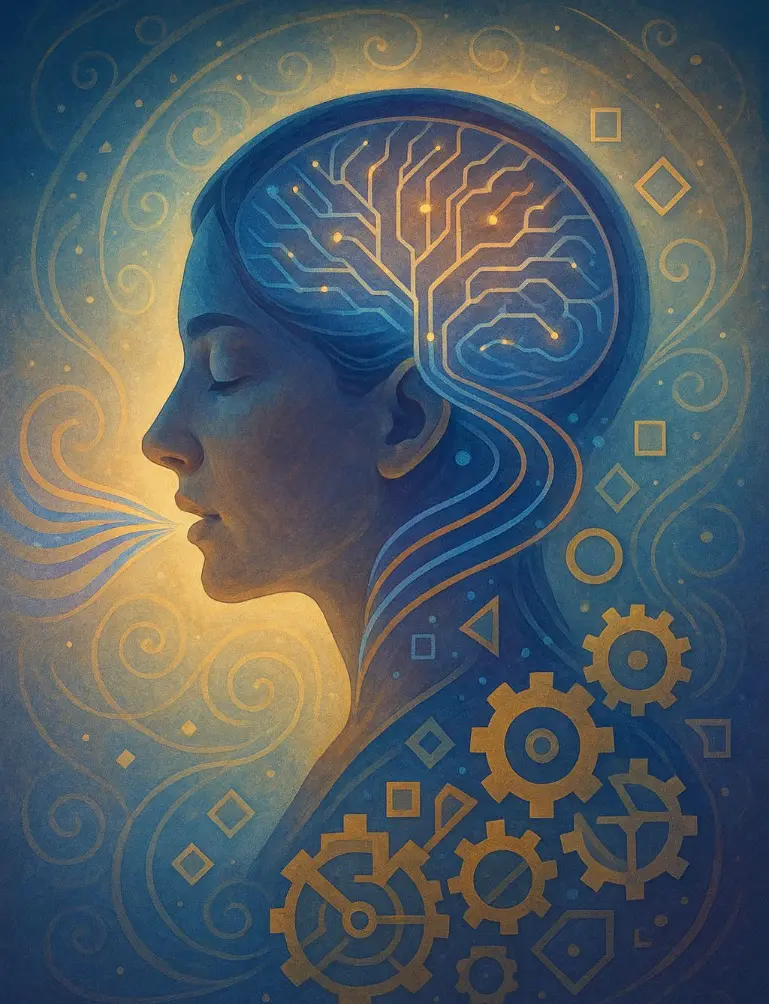 Illustration symbolique de l’hypnose et du coaching de l’être, reliant esprit et émotions